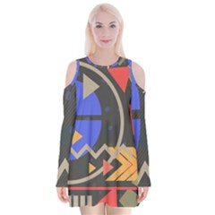 Background Abstract Colors Shapes Velvet Long Sleeve Shoulder Cutout Dress by Pakrebo