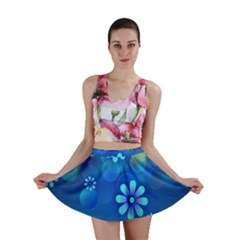 Bokeh Floral Blue Design Mini Skirt by Pakrebo