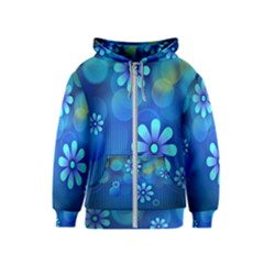 Bokeh Floral Blue Design Kids  Zipper Hoodie by Pakrebo