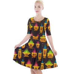 Pattern Non Seamless Objects Pots Quarter Sleeve A-line Dress