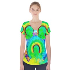 Abstract Color Design Background Short Sleeve Front Detail Top by Pakrebo