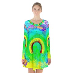 Abstract Color Design Background Long Sleeve Velvet V-neck Dress by Pakrebo