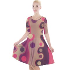 Background Wavy Pinks Bright Quarter Sleeve A-line Dress