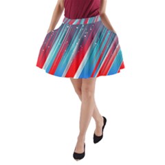 Abstract Red White Blue Feathery A-line Pocket Skirt by Pakrebo