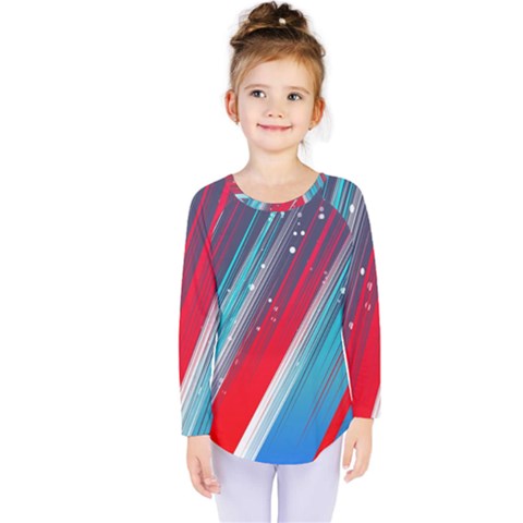 Abstract Red White Blue Feathery Kids  Long Sleeve Tee by Pakrebo