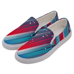 Abstract Red White Blue Feathery Men s Canvas Slip Ons by Pakrebo