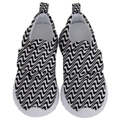 Insomnia - Black & White Stripes Kids  Velcro No Lace Shoes by WensdaiAmbrose