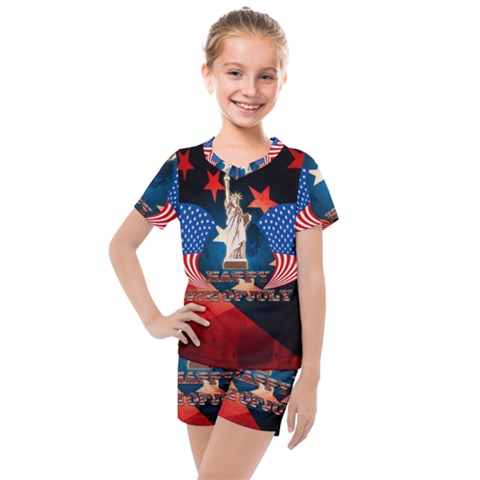 Happy 4th Of July Kids  Mesh Tee And Shorts Set by FantasyWorld7