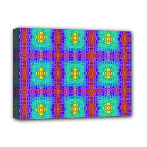 Groovy Green Orange Blue Yellow Square Pattern Deluxe Canvas 16  X 12  (stretched) 