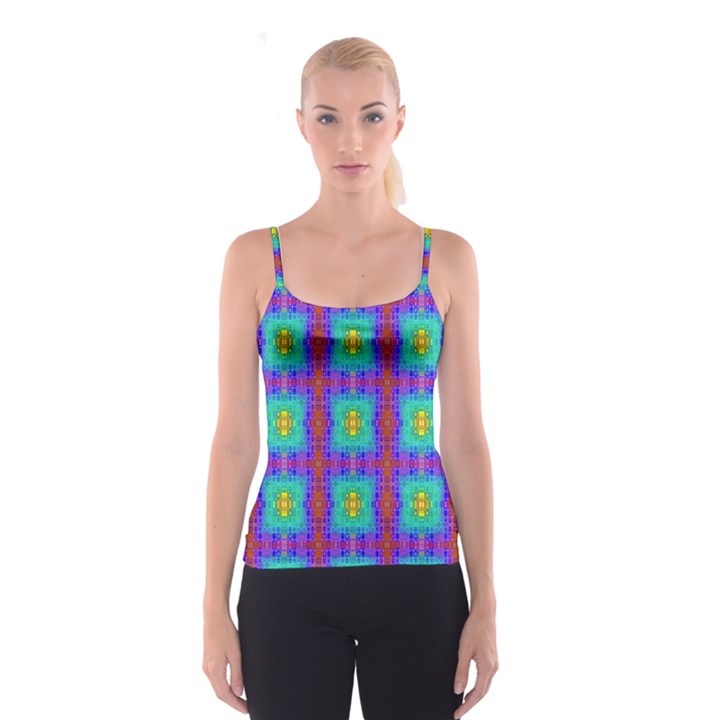 Groovy Green Orange Blue Yellow Square Pattern Spaghetti Strap Top