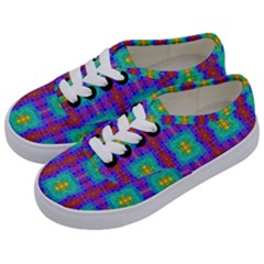 Groovy Green Orange Blue Yellow Square Pattern Kids  Classic Low Top Sneakers by BrightVibesDesign