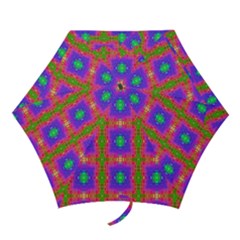 Groovy Purple Green Pink Square Pattern Mini Folding Umbrellas by BrightVibesDesign
