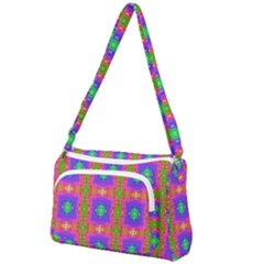 Groovy Purple Green Pink Square Pattern Front Pocket Crossbody Bag