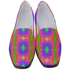 Groovy Purple Green Pink Square Pattern Women s Classic Loafer Heels by BrightVibesDesign