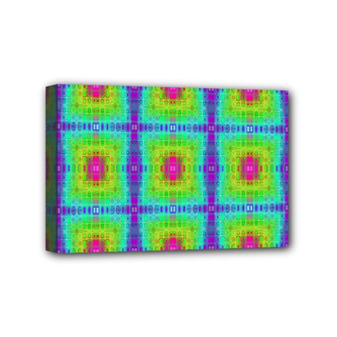 Groovy Yellow Pink Purple Square Pattern Mini Canvas 6  X 4  (stretched) by BrightVibesDesign