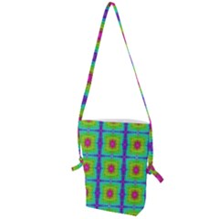 Groovy Yellow Pink Purple Square Pattern Folding Shoulder Bag by BrightVibesDesign