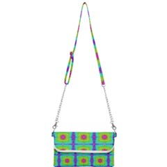 Groovy Yellow Pink Purple Square Pattern Mini Crossbody Handbag by BrightVibesDesign