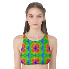 Groovy Purple Green Blue Orange Square Pattern Tank Bikini Top by BrightVibesDesign