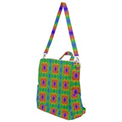 Groovy Purple Green Blue Orange Square Pattern Crossbody Backpack by BrightVibesDesign