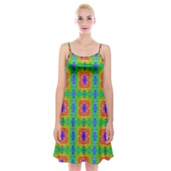 Groovy Purple Green Blue Orange Square Pattern Spaghetti Strap Velvet Dress by BrightVibesDesign