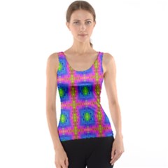 Groovy Pink Blue Yellow Square Pattern Tank Top by BrightVibesDesign