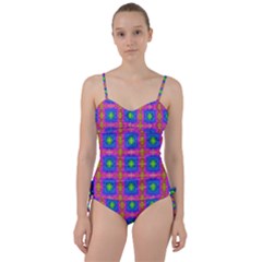 Groovy Pink Blue Yellow Square Pattern Sweetheart Tankini Set by BrightVibesDesign
