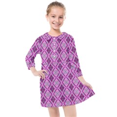 Argyle Large Pink Pattern Kids  Quarter Sleeve Shirt Dress by BrightVibesDesign