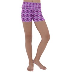 Argyle Large Pink Pattern Kids  Lightweight Velour Yoga Shorts by BrightVibesDesign