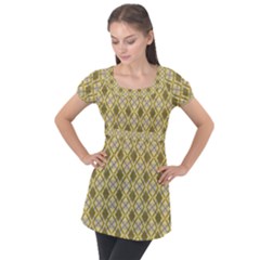 Argyle Large Yellow Pattern Puff Sleeve Tunic Top by BrightVibesDesign