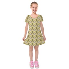 Argyle Large Yellow Pattern Kids  Short Sleeve Velvet Dress by BrightVibesDesign