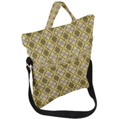 Argyle Large Yellow Pattern Fold Over Handle Tote Bag by BrightVibesDesign