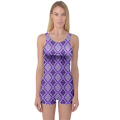 Argyle Large Purple Pattern One Piece Boyleg Swimsuit by BrightVibesDesign