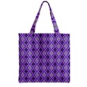 Argyle Large Purple Pattern Zipper Grocery Tote Bag View1