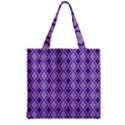 Argyle Large Purple Pattern Zipper Grocery Tote Bag View2