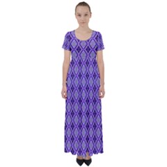 Argyle Large Purple Pattern High Waist Short Sleeve Maxi Dress