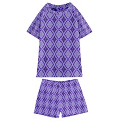 Argyle Large Purple Pattern Kids  Swim Tee And Shorts Set by BrightVibesDesign
