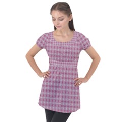 Argyle Light Red Pattern Puff Sleeve Tunic Top by BrightVibesDesign