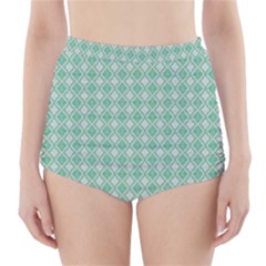 Argyle Light Green Pattern High-waisted Bikini Bottoms by BrightVibesDesign