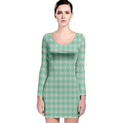 Argyle Light Green Pattern Long Sleeve Velvet Bodycon Dress by BrightVibesDesign