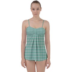 Argyle Light Green Pattern Babydoll Tankini Set by BrightVibesDesign