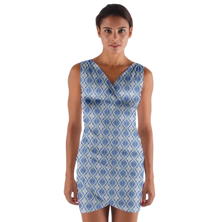 Argyle Light Blue Pattern Wrap Front Bodycon Dress