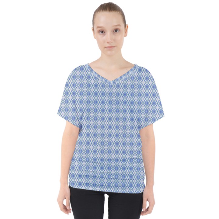 Argyle Light Blue Pattern V-Neck Dolman Drape Top