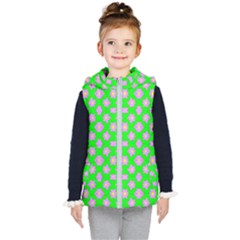 Modern Pink Flowers  On Green Kids  Hooded Puffer Vest by BrightVibesDesign