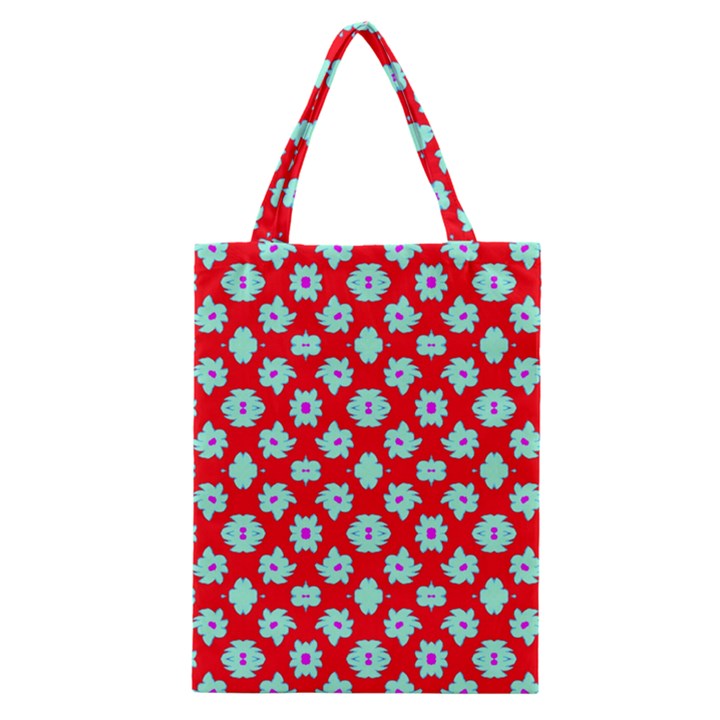 Modern Turquoise Flowers  On Red Classic Tote Bag