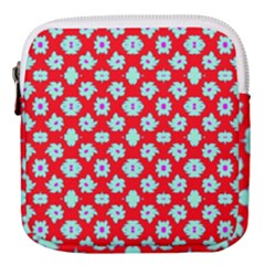 Modern Turquoise Flowers  On Red Mini Square Pouch by BrightVibesDesign