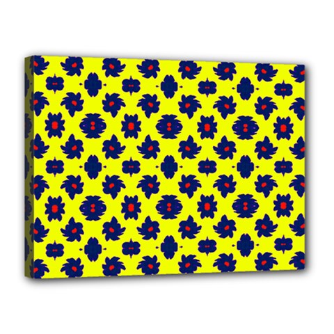 Modern Dark Blue Flowers On Yellow Canvas 16  x 12  (Stretched)