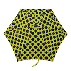 Modern Dark Blue Flowers On Yellow Mini Folding Umbrellas