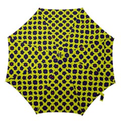 Modern Dark Blue Flowers On Yellow Hook Handle Umbrellas (Small)