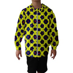 Modern Dark Blue Flowers On Yellow Kids  Hooded Windbreaker