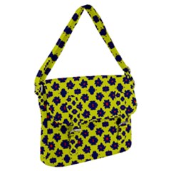 Modern Dark Blue Flowers On Yellow Buckle Messenger Bag